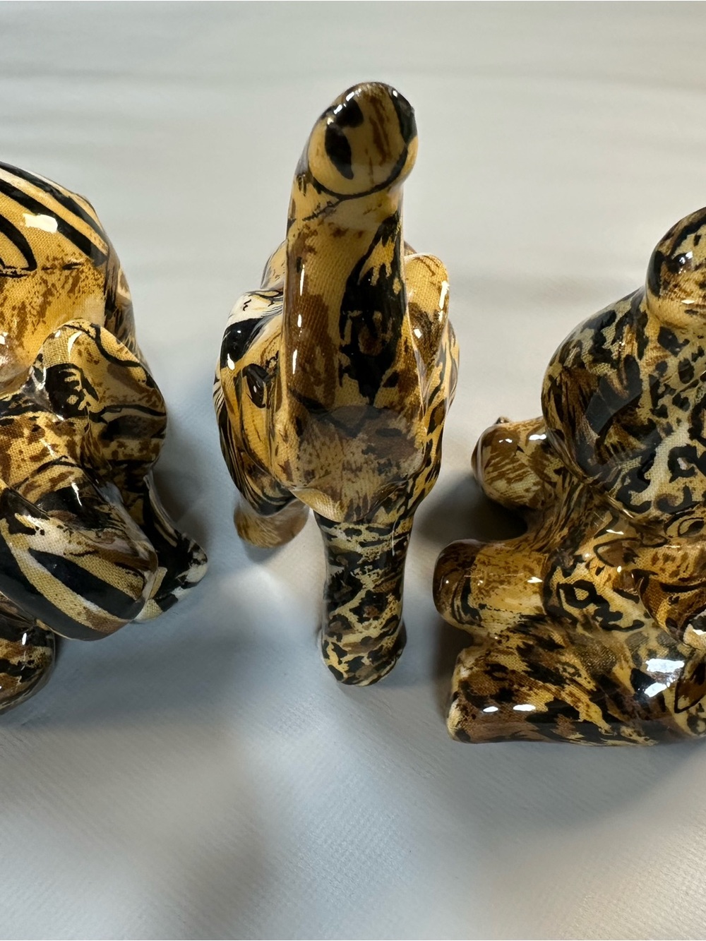 Glazed Ceramic Elephant Figurine - Speckled Brown and Black